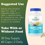 Ridgecrest Herbals ClearLungs Immune, Lung Support Supplement with Mullein, Elderberry, Zinc, Vitamin C, Vitamin A, Olive Leaf (60 Caps, 30 Serv)
