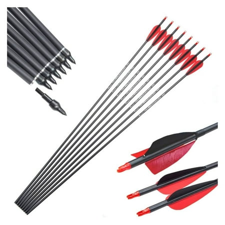 Archery 300 340 400 500 600 700 800 Spine Carbon Arrows for Compound Recurve Bow Traditional Longbow 30 32 Inch Shafts Hunting Target Arrow 12PCS