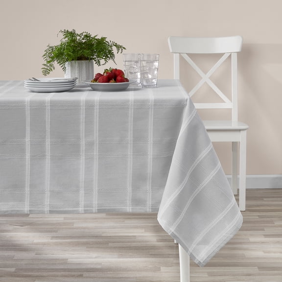Mainstays Windowpane Tablecloth, 60 in x 84 in, Silver, Cotton/Polyester Blend