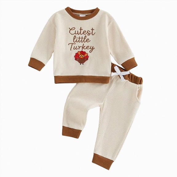 TOWED22 Toddler Baby Boy Thanksgiving Outfit Turkey Embroidery Sweatshirt and Pants Set 2Pc Fall Clothes