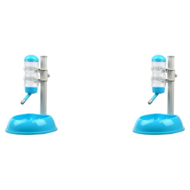 Dispensador automático de botellas de agua para mascotas Methold fuente ligera bebedor altura ajustable cuencos de alimentación de plástico Azul 23.8 × 23.8 × 39 cm 2piezas