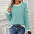 thumbnail image 2 of UJNDER Women's Round Neck Color Block Loose Fitted Long Sleeve Knit Tops for Women Casual Comfortable Light Blue S, 2 of 4