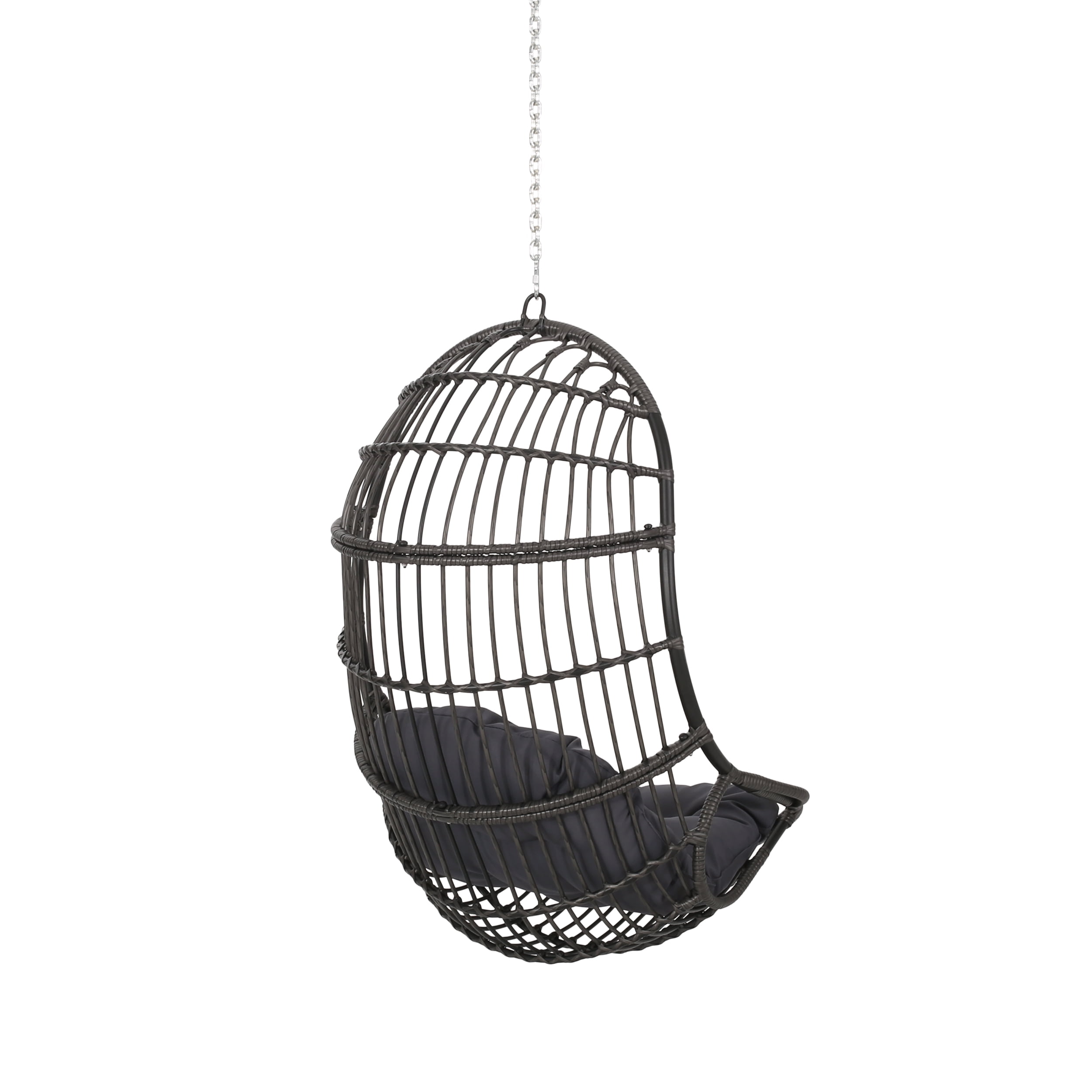Outdoor Hanging Swing Chair with 8ft Chain, Wicker Weave Suspended Leisure Seat for Patio Garden, Gray