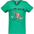 thumbnail image 3 of Inktastic I Love Soccer-Dinosaur in Orange Women's V-Neck T-Shirt, 3 of 5