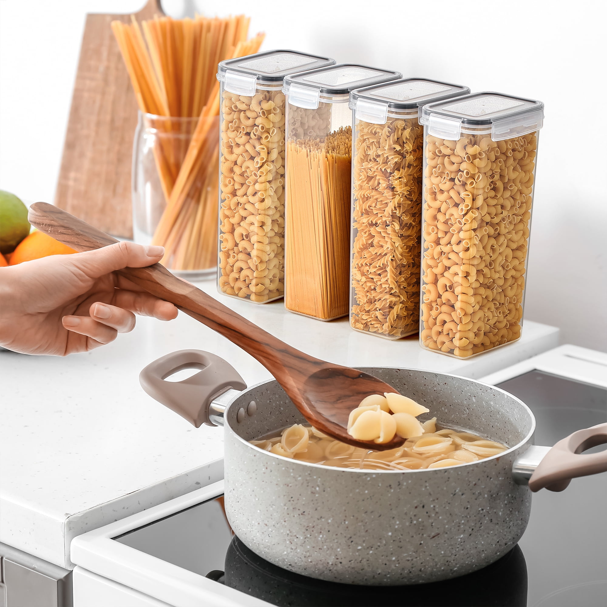 Sorbus 4 Pack Airtight Cereal Dispenser Canister Set with Lids - Easy Pour, Stackable, Store Dry Food, Rice Pasta and more