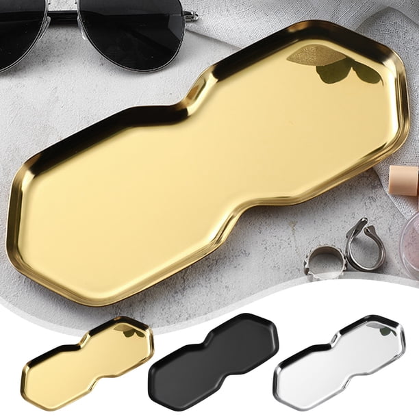 Bandeja de joyería octogonal - Organizador cosmético de acero inoxidable con celosía extraíble, oro o plata, 9x3,7x1,2 pulgadas
