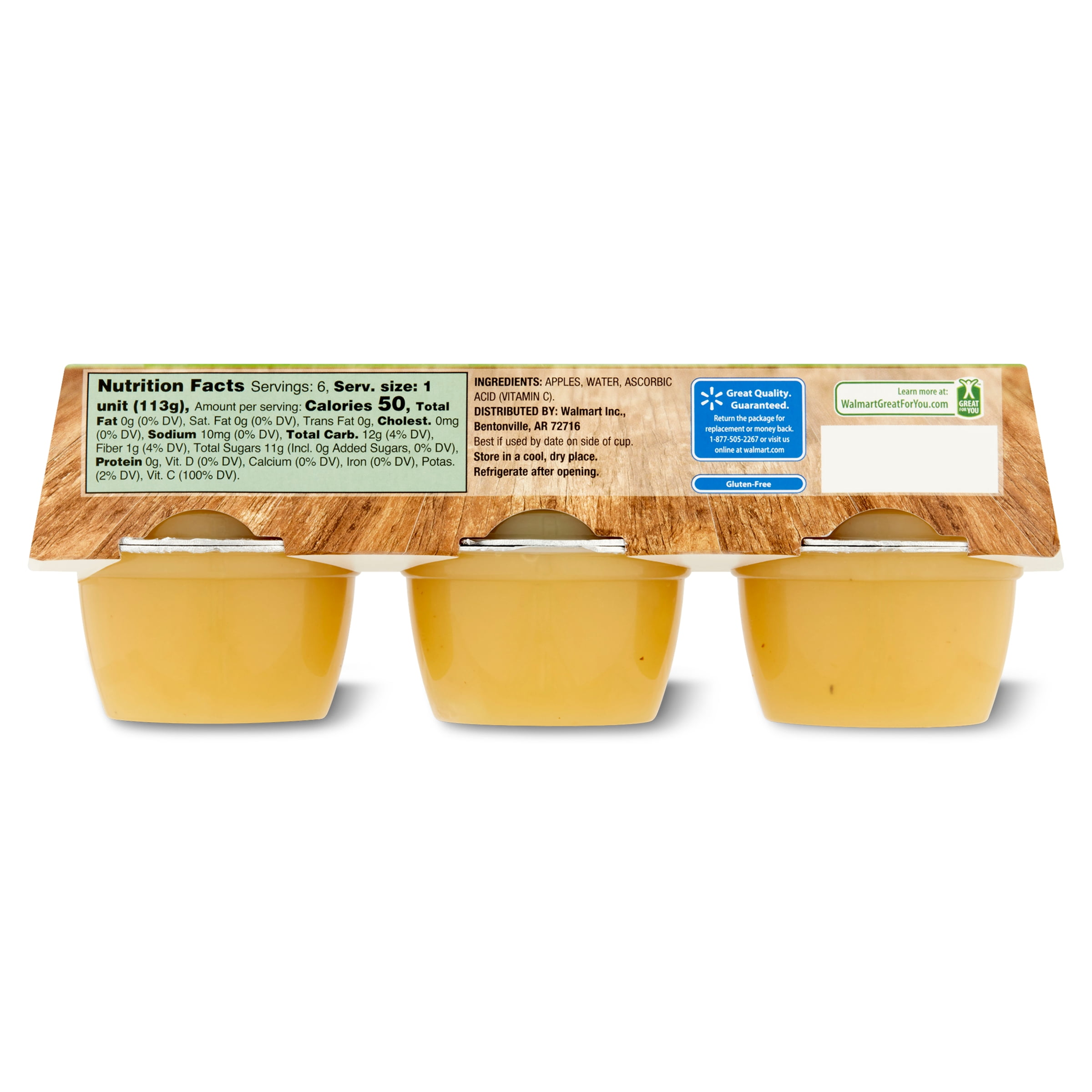 Great Value Unsweetened Applesauce, 4 oz, 6 Count