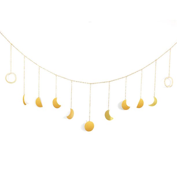 Guirnalda de fase lunar martillada a mano para colgar en la pared, ciclo lunar, pared de luna martillada, decoración boho con cadena, decoración estética, guirnalda navideña, decoración dorada 1 Rojo Verde Cocina, Decoración y Otros