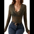 thumbnail image 1 of Blusa de de Encaje para Mujer, Larga, Cuello en V, Transparente, con Encaje Floral. Verde L, 1 of 7