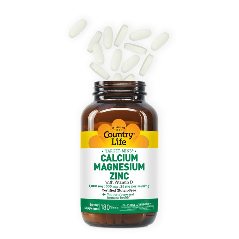 Country Life Calcium Magnesium Zinc with Vitamin D Supplement, 180