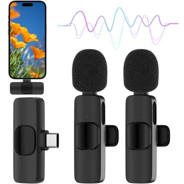 ABCPOW 2 in 1 Wireless Lavalier Microphone for iPhone iPad Android w/Type C Charger Cable Professional Play-plug Lapel Mics with Noise Reduction Mini Microphone for Video Recording Live Stream Vlog