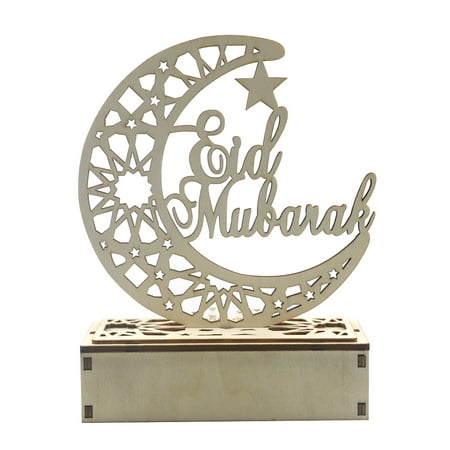 

Frcolor Ramadan Eid Mubarak Light Decorations Moon LED Light Wooden Plaque Pendant Islam Muslim Event Party Supplies (Moon)