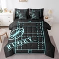 thumbnail image 1 of YST Sports Bedding Set, 7-Piece, Football Comforter Set with Accessories, Black Teal Blue, Queen, 1 of 4