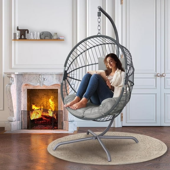 GREEN MORE Oversized Indoor/Outdoor Egg Chair Water-Resistant Hammock Chairs with Hanging Swing Chair, Gray