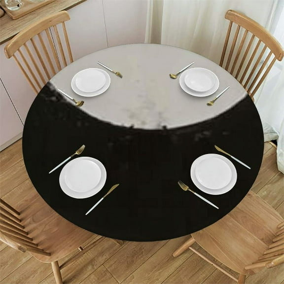 BCIIG Circle Black and White Round Tablecloth with Stain-Resistant 100% Polyester Fabric - Ideal for Indoor and Outdoor Use - Elastic Edge - Various Sizes Available 31"-35