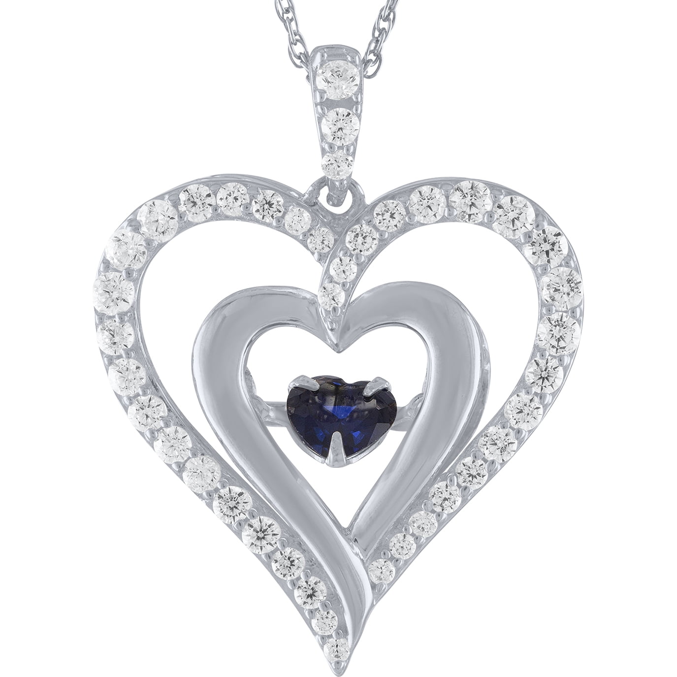 Brilliance Fine Jewelry Created Sapphire and CZ Moving Heart Pendant in