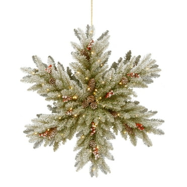 National Tree Company  32 in. Snowy Dunhill Fir Double-sided Snowflake with LED Lights - Green - 32 in