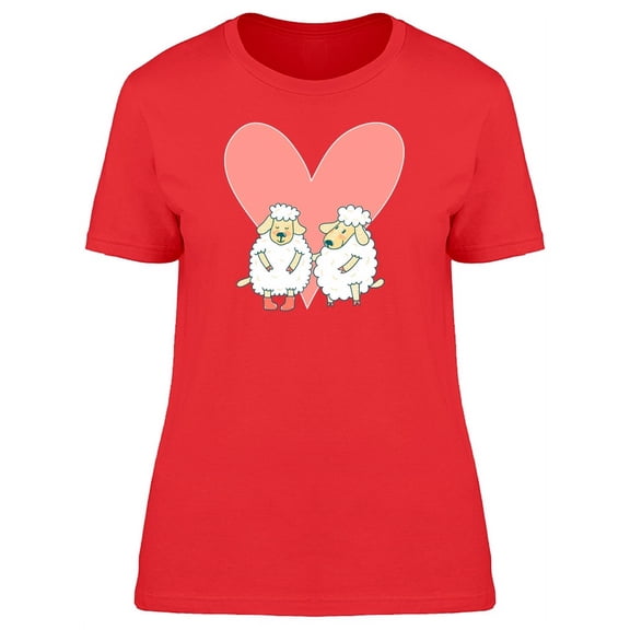 Two Sheep Lovers Heart Doodle T-Shirt Women -Image by Shutterstock, Female Large