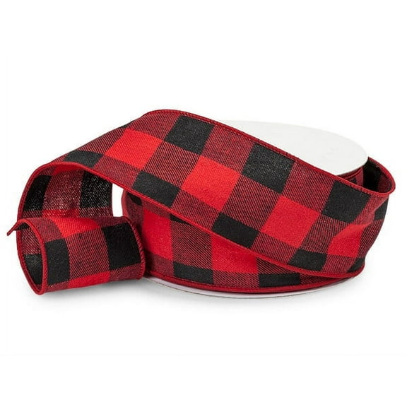 Red and Black Buffalo Plaid Wired Ribbon, 2-1/2"x25 yards