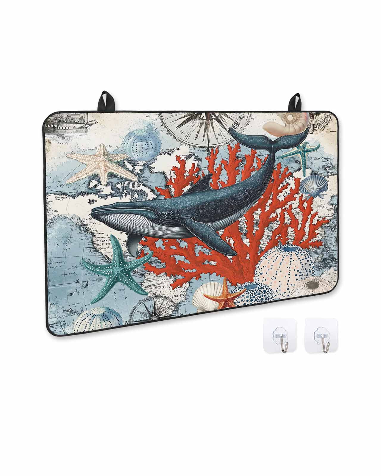 nqOlkjepod Large Induction Cooktop Protector Mat 36"x21", Vintage Whale Stove Top Covers for Electric Stove, Retro Coastal Coral Nautical Ocean Stove Burner Cover Mats, Glass Top Stove Cover