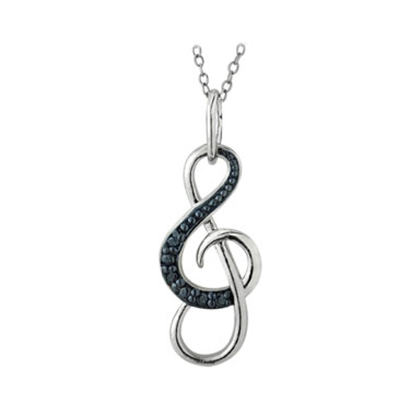 Sterling Silver Blue Diamond Accent Musical Note Pendant