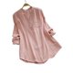 thumbnail image 1 of Blusa holgada de manga larga con botones lisos y cuello en V para mujer de Sinhoon, talla grande, talla L, color rosa, 1 of 4