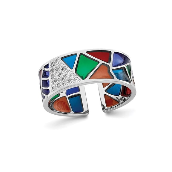 Sterling Silver Multi-Color Enamel and Synthetic Cubic Zirconia (CZ) Band Ring for Women