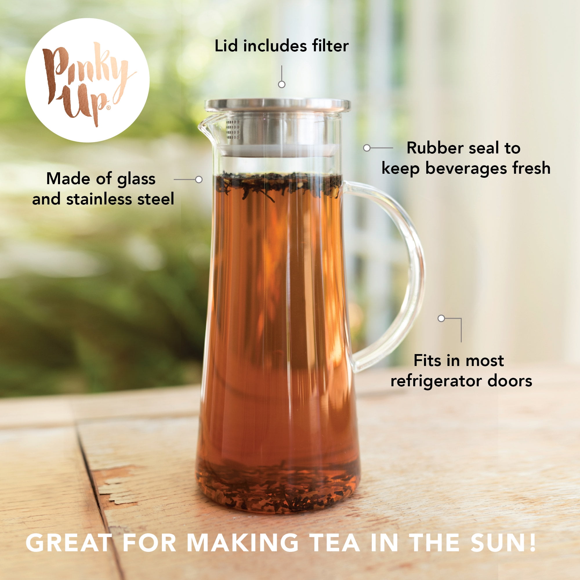 Pinky Up Charlie Glass Iced Tea Carafe, Juice, Lemonade Pitcher, 1.5 liter