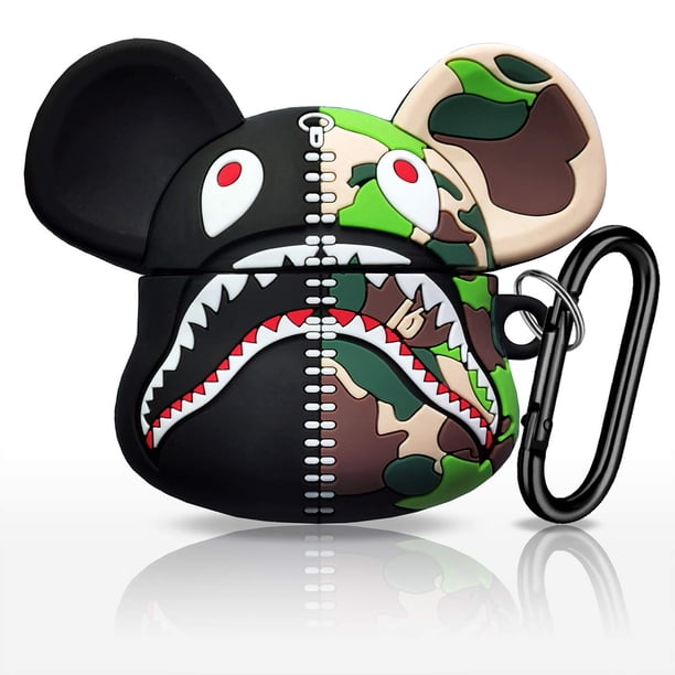 Cool Camuflaje Boca de tiburón Cremallera Oso Funda de silicona suave para AirPods, Cute Funny Street Fashion Funda a prueba de golpes para AirPod con llavero para parejas Niños Niñas WD.WDQZL Hogar