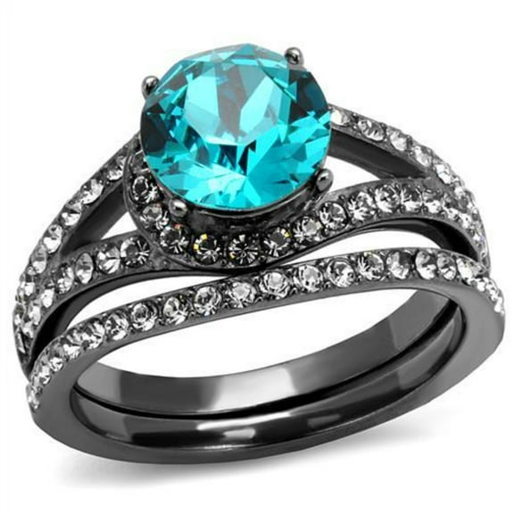 Luxe Jewelry Designs 2-Piece Women's Stainless Steel Wedding Ring Set with Blue Zircon Crystals,