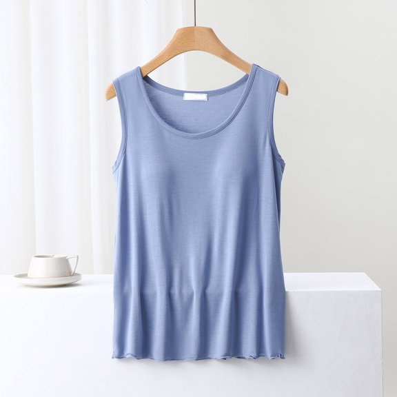 Blmnix Pajamas for Women Sleep Tops Modal Pajamas Women Plus Size Pajamas Pajama Blue Crew Neck Relaxed Sleeveless Soft Pajama Set for Women,XXXL