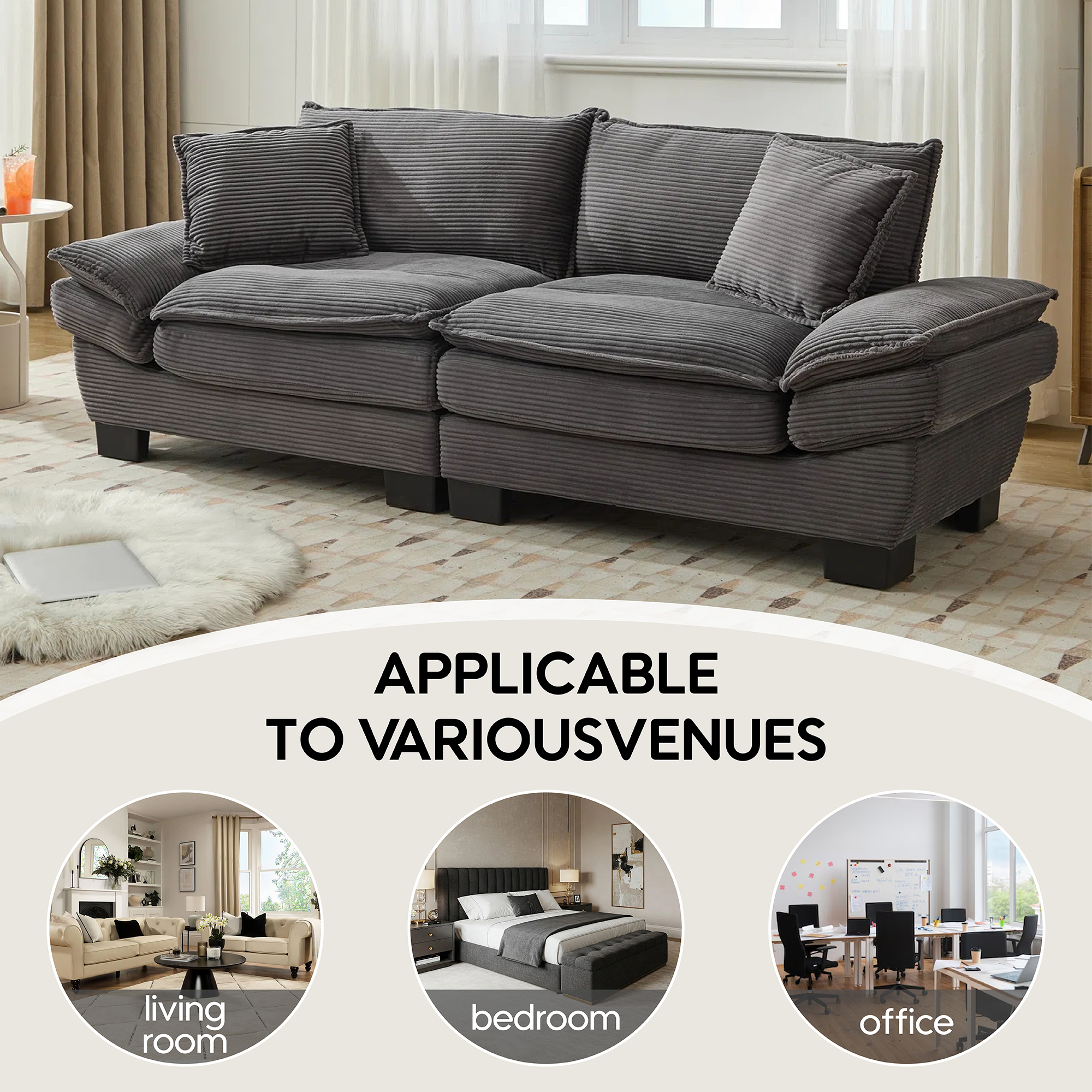 84" Comfy Corduroy Sofa 2-Seater Deep Seating Loveseat with Pillows for Small Spaces