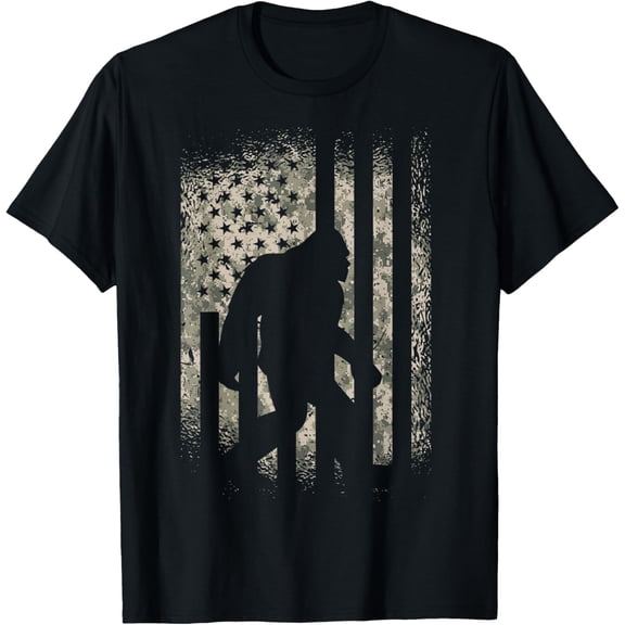 Bigfoot Desert Tan Camo American Flag Hide N Seek Sasquatch T-ShirtMen's and women's gift, black and white T-shirt, size: Extra large S-4XL