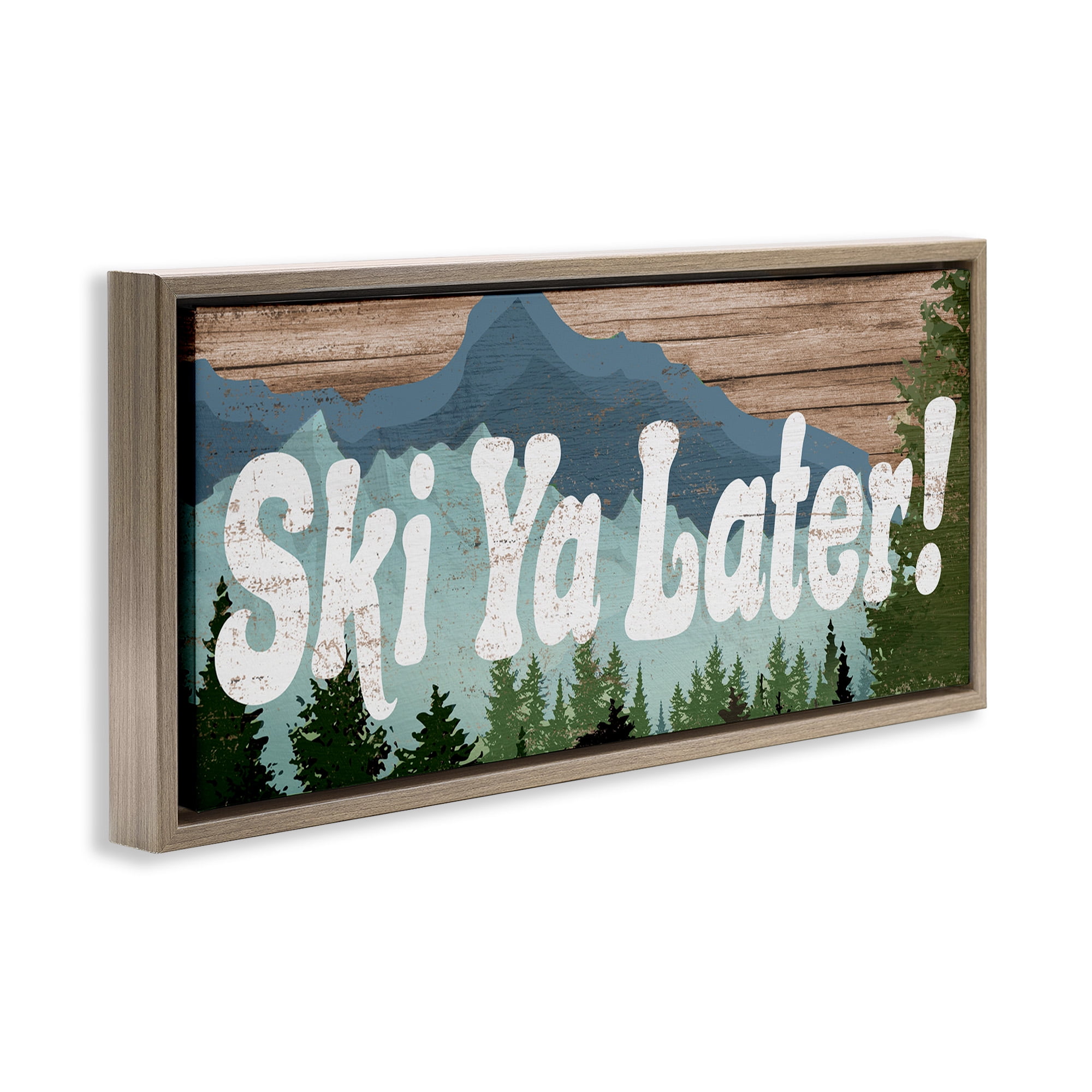 Stupell Industries Ski Ya Later Sports Pun Rustic Mountain Forest Sports Painting Brown Floater Framed Canvas Art Print Wall Art, 25 x 11