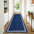 thumbnail image 1 of Washable Runner Rug 2x6ft – Soft Non-Slip Low Pile Carpet with Modern Border Design, Neutral Blue – Stain-Resistant Hallway Runner for Entryway, Kitchen and Laundry Room, 1 of 8