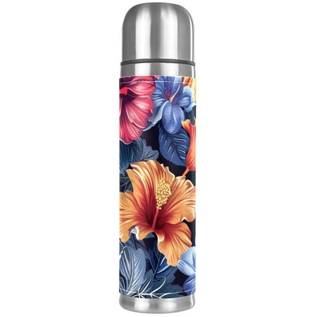 

HOHODIY Stainless Steel Vacuum Thermos Bottle Painted Insulated Bottle 18 oz Leak Proof Water Bottle for Keeping Liquids Hot or Cold for Up to 24 Hours Vintage Hibiscus Flower