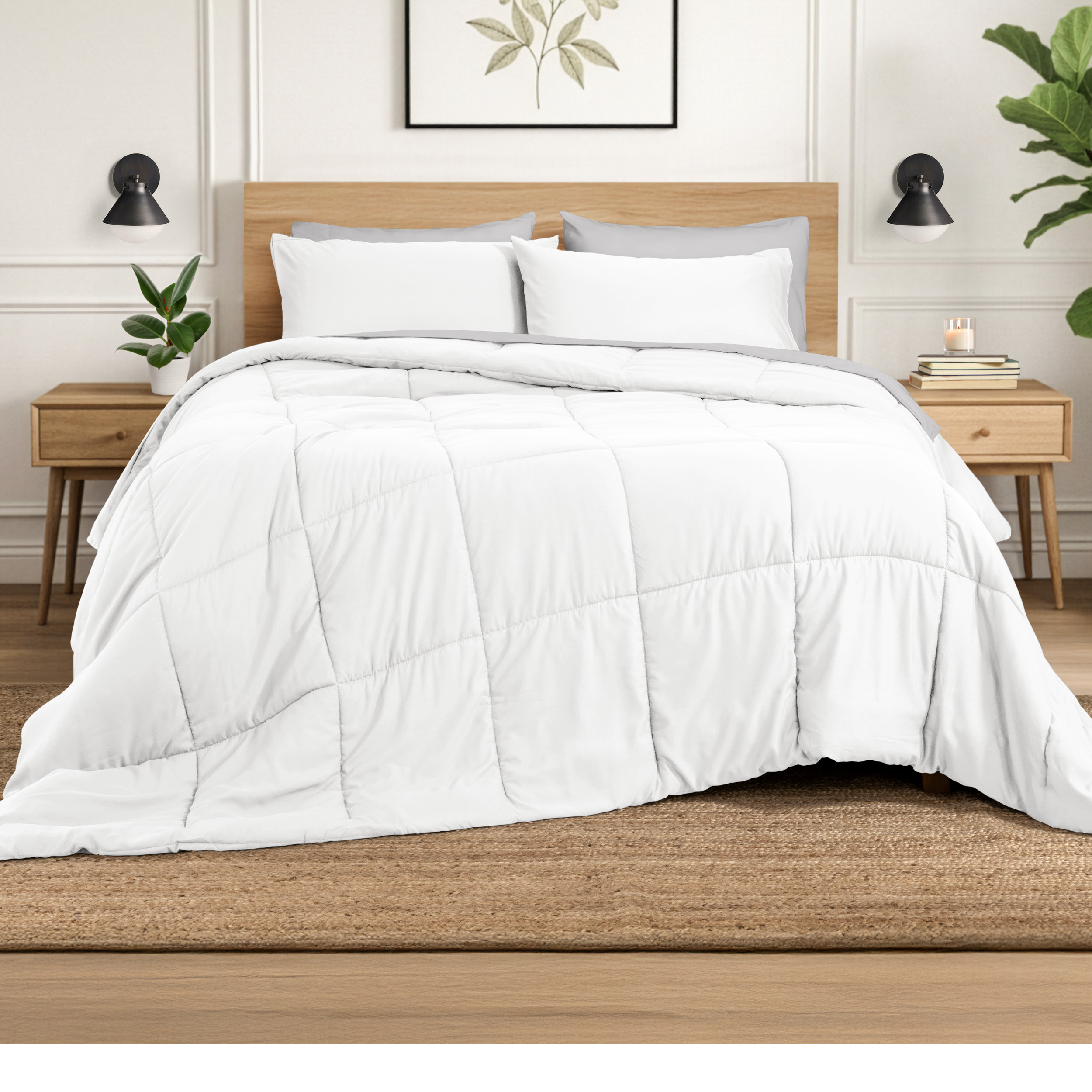 Ivy Union Comforter Set - Box Stitch - Easy Care Ultra-Soft Microfiber - All Season Warmth - Bedding Comforter - Full/Queen, White