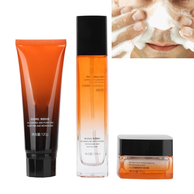 Juego de cuidado de la piel para hombres 3 piezas de barro refrescante para el cuidado de la piel facial para hombres limpiador facial loción y crema hidratante ANGGREK Otros