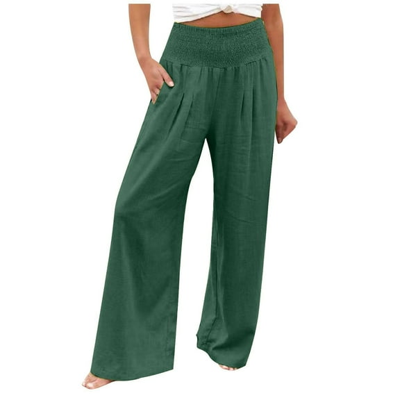 Baqcunre Linen Pants Linen Pants For Women High Waisted Wide Leg Loose Fit Palazzo Pants Beach Trendy Trouses With Pockets Womens Sweatpants Women'S Pants Army Green L