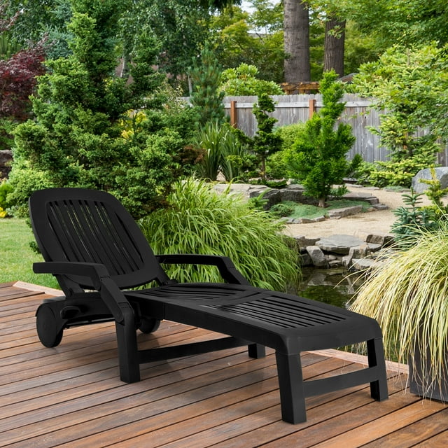 Gymax Patio Adjustable Chaise Lounge Chair - Set of 1, Black