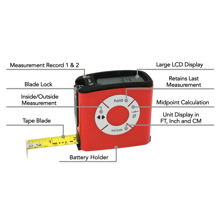 16 ft Steel SAE Tape Measure, Red