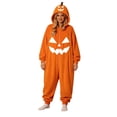thumbnail image 5 of YUEHUA Unisex Fluffy Loungewear Suit, Halloween Plush Onesie, Light Flannel Full Zip Hooded Jumpsuit, Cartoon Pumpkin Print Loose Breathable Night Clothing, 5 of 10