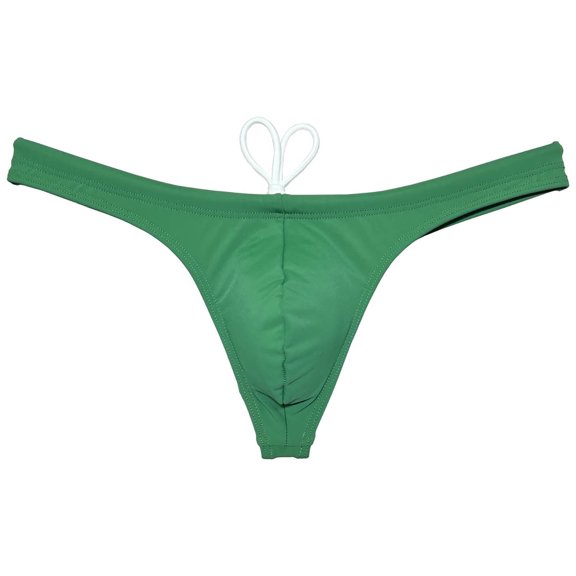 Botmois Men Solid Swim Thong Nylon Swimwear Pouch Bikini Swimsuit T-back Bikini Dark Green M