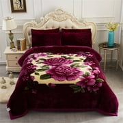 NC King Size Blanket 2 Ply Thick Warm Plush Bed Blanket for Winter, 10lbs, Purple Floral, 85x93