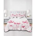 thumbnail image 3 of Pink Flowers Queen Size Down Alternative Comforter, Lightweight Comforter Quilt Bedding Set with Pillow Shams Vintage White Floral Plant Herb Botanical All Seasons Bed Comforter Duvet Insert 90"x96", 3 of 7