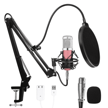 Gaming USB Microphone, Noise Cancellation Condenser mic,Gain,Monitoring,Boom Arm,Pop Filter for Phone,PC,Computer,Mac,Streaming,Podcast, YouTube, Pink