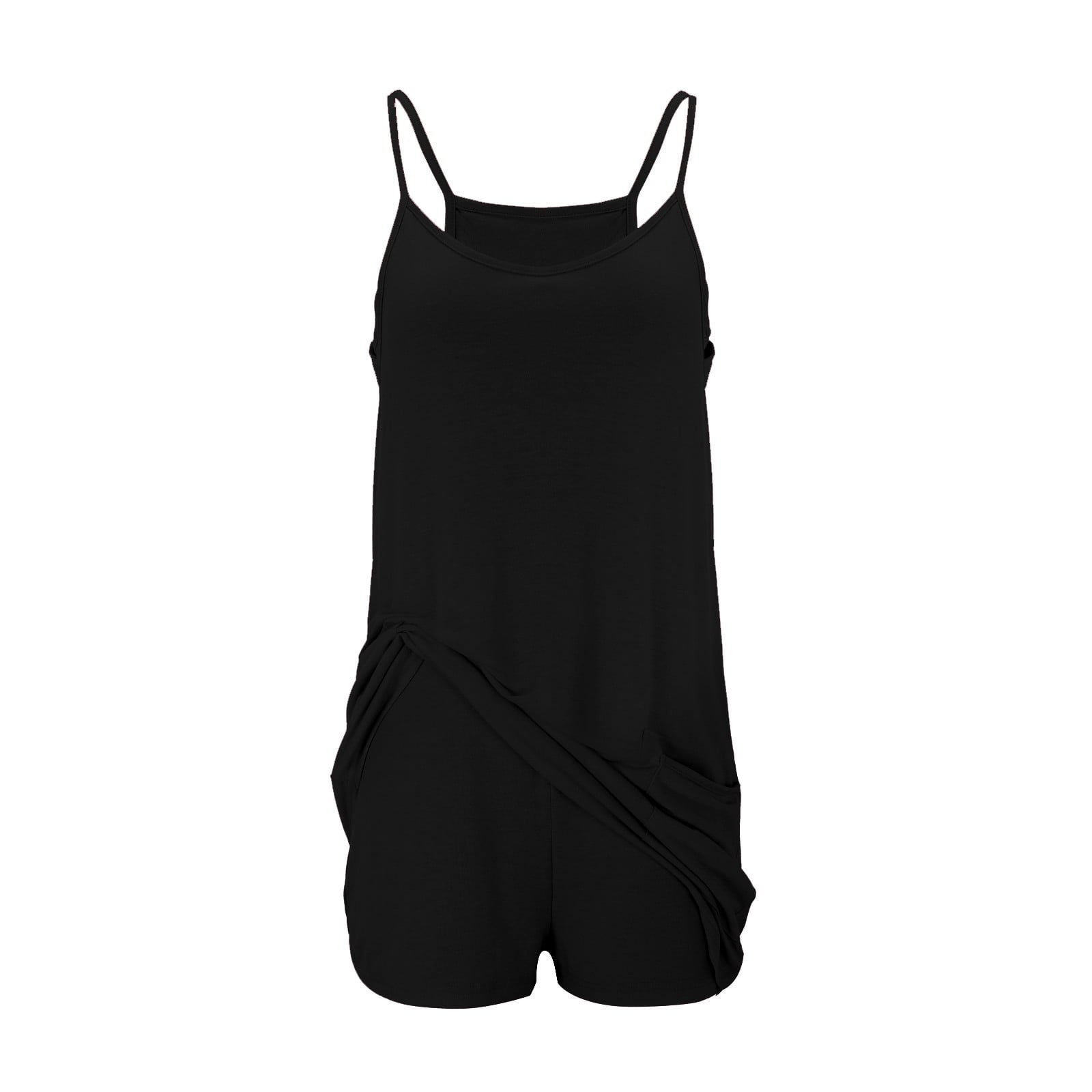Dress for Women Mini Dress Sleeveless Onesie Casual Loose Fit Romper Built-in Shorts Summer Beach Jumpsuits with Pockets