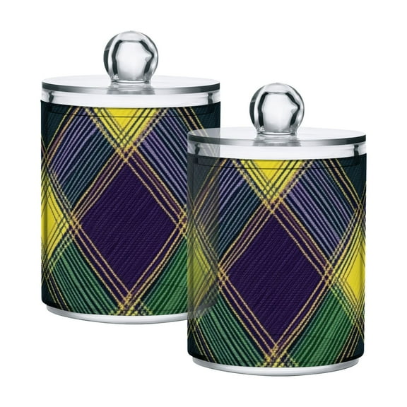 Mardi Gras Color Translucent Plastic Cans Storage Canisters with Lid Set of 2