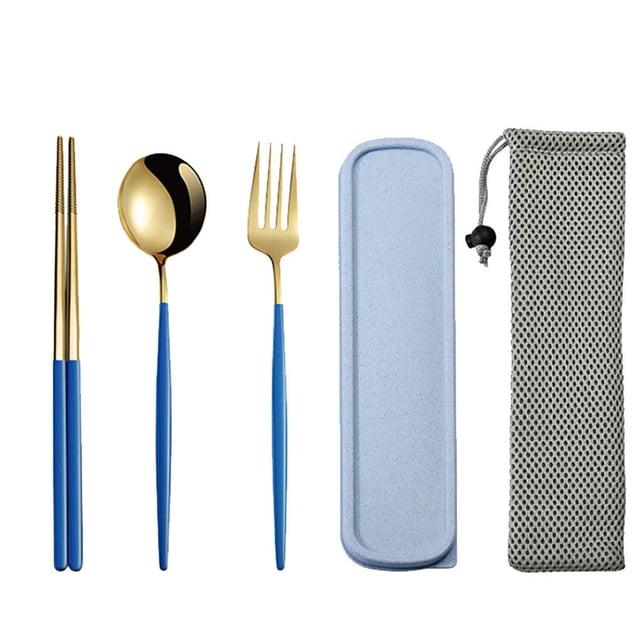 Chopsticks Spoon Set Stainless Steel Portable Mirror Polishing Anti-slip Tableware Child Fork Flatware Case