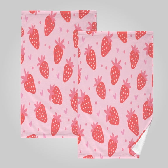2 Pack 100% Cotton Towels Soft Absorbent Towel Set for Bathroom Beach Sports 16x28in Cute Strawberry Pattern Design